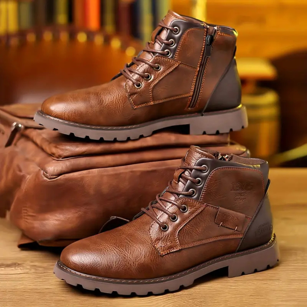 Men’s Brown Leather Ankle Boots with Side Zipper - Wilson oxford